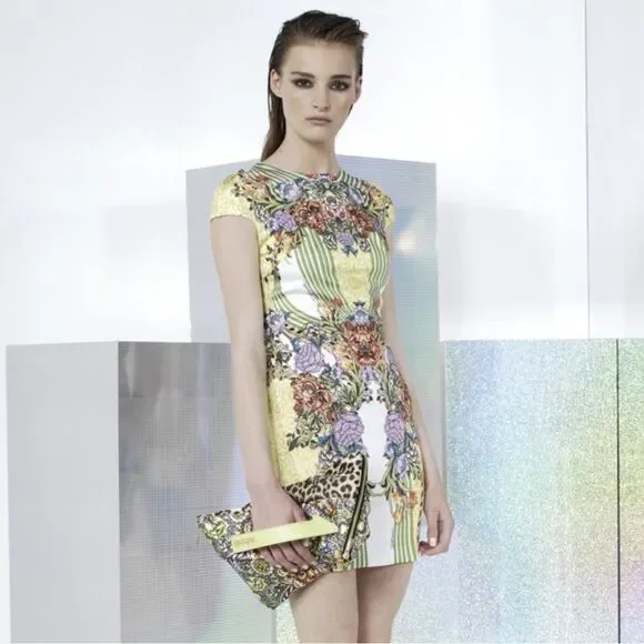 NWT Just Cavalli Gorgeous Rare Animal Floral Print Mini Bodycon Dress size XS - Picture 2 of 16